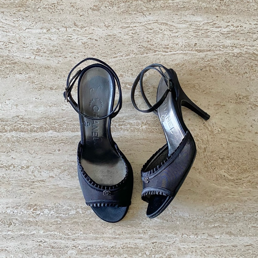 Vintage Chanel Mesh Rhinestone CC Sandal Heels